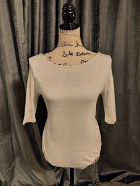 Express Cream Ribbed Boatneck Jumpsuit Top